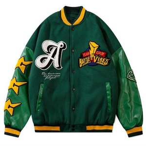 เสื้อแจ็กเก็ตเบสบอลของผู้ชายผ้าฝ้ายแขนยาวหรูหรามีสไตล์งานปักส่วนตัวสีดำแผ่นปะด้านหน้าสำหรับฤดูหนาว - Product Image 2