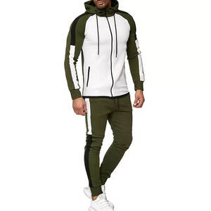 Ensemble de survêtements de sport décontractés pour hommes Vêtements de sport d'hiver Survêtement chaud à fermeture éclair complète Survêtement complet à motif solide - Product Image 1