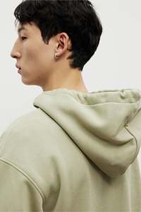 สเวตเชิ้ตมีฮู้ดแบบมีเชือกรูดสำหรับผู้ชายทรงหลวม & ใส่สบายเสื้อเจอร์ซีย์แขนยาวผ้าฝ้ายผสมพิสตาชิโอสีเขียวมีกระเป๋าข้างจิงโจ้ - Product Image 4