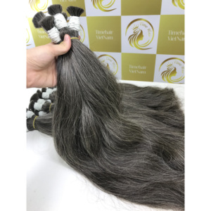 Extensiones de cabello humano vietnamita recto a granel alineado con cutícula sin procesar de doble calidad gris natural 50cm 70cm - Product Image 4