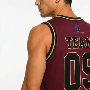 Camiseta de Baloncesto Personalizada para Hombre, Color Granate, Cuello en V, Sin Mangas, Impresión Sublimada con Nombre y Número 09, Malla Transpirable, Corte Atlético - Product Image 3