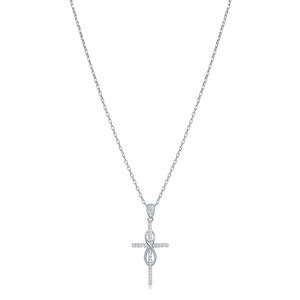 Collier avec pendentif en zircon clair de style croix infinie, tendance chrétienne, fiançailles, fabrication turque, plaqué or rose 925 - Product Image 2