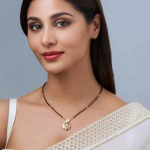 Kundan Mangalsutra 156591 22k Gold Plated White Zircon Flower Pattern Wedding Jewelry for Bride - Product Image 4