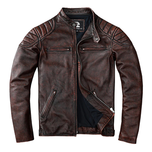 Chaqueta de cuero para hombre de primavera y otoño, chaqueta de motorista para hombre, ropa de calle de cuero para niños, chaquetas de cuero genuino para hombre - Product Image 1