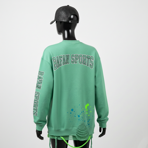 Camiseta Premium de Manga Larga, Algodón y Poliéster, Verde Suave, Dobladillo Desgastado, Panel de Malla, Impresión Personalizada - Product Image 5