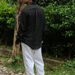 100% chemise décontractée en lin de haute qualité pour hommes conception personnalisée hauts amples à manches longues t-shirt pour l'été vêtements à la mode Bangladesh - Product Image 3