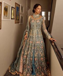 2024 Stylized Silk <b>Bridal</b> <b>Jacket</b> & Lehenga with Embroidery Crystal Glass Beads Dabka Work Stylish New Design for Weddings - Product Image 1