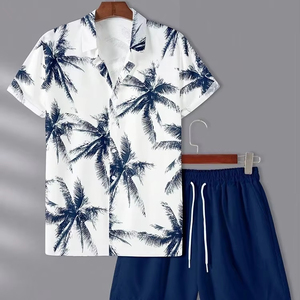 Conjunto de Camiseta y Pantalones Cortos Casuales de Primavera para Hombre, Personalizable, Transpirable, de Primera Calidad, en Poliéster/Algodón, con Estampado Elegante - Product Image 1