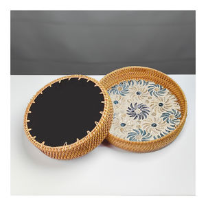 Venta al por mayor de Vietnam madre perla incrustaciones patrón geométrico elegante de lujo hecho a mano respetuoso con el medio ambiente bandeja para servir para café en el - Product Image 1