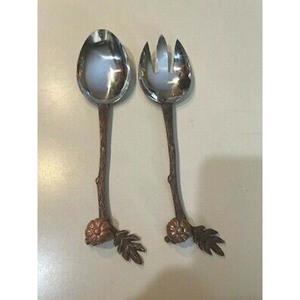 Juego de cucharas y tenedores hechos a mano para servir ensaladas, con mango de diseño, color plateado, pulido, para boda - Product Image 3