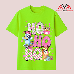 Camiseta Verde Lima de Cuello Redondo, Estilo Casual/Streetwear/Playa, Impresión Digital Ecológica, Vietnamita, Corta, Regular, Navidad - Product Image 4