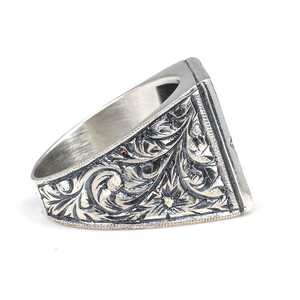 925 Sterling Silver Men's <b>Adjustable</b> Ring <b>Square</b> Stone Inlaid Handcrafted Pen-Shaped Fashionable Design with Certificate Gift - Product Image 4