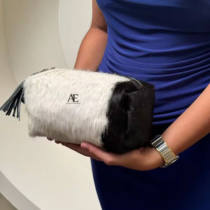 New Western Genuine Hair on Cowhide Leather Tassel Toiletry Bags Stylish Cosmetic Bags <b>for</b> <b>Makeup</b> <b>Storage</b> Travel Organizer Box - Product Image 1