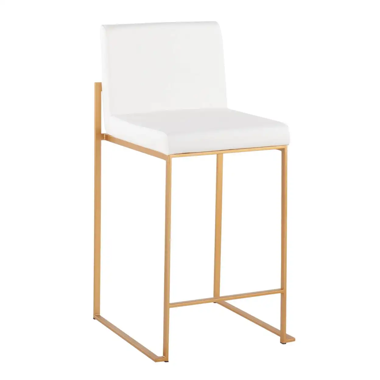 Customized Bar Chair Contemporary High Back Counter Stool In Gold Metal And White Faux Leather