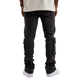 Pantalones Cargo Negros para Hombre, Vaqueros con Múltiples Bolsillos, Estilo Casual Urbano, Corte Ajustado, Pantalones Utilitarios Lavados, Estilo Workwear - Product Image 2