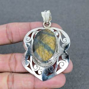 Colgante de piedras preciosas de labradorita natural, colgante de Latón chapado en plata 925, piedra preciosa de Fuego Azul, ropa de fiesta para mujer al mejor precio - Product Image 1