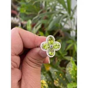 Natural Peridot Flower Ring 925 Sterling Silver Handmade Floral Gemstone Ring Wholesale Jewelry Supplier - Product Image 3
