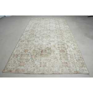 Alfombra Turca Vintage Grande de 5.6x9.7 pies, Alfombra de Lana Blanca - Product Image 1