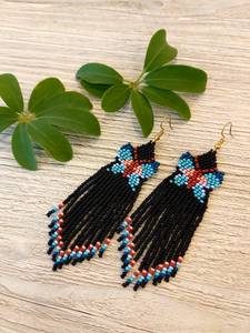 Morpho Butterfly beaded fringe earrings seed bead earrings dangle boho earrings chandelier - Product Image 4