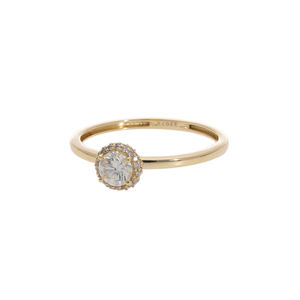 แหวนรัศมีประดับเพชรสีทอง14K สุดคลาสสิกสง่างามเหนือกาลเวลาดูซับซ้อนด้วยหินตรงกลางทรงกลมและเน้นการปู - Product Image 4