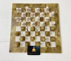Elegant onyx <b>chess</b> <b>set</b> gift for <b>chess</b> enthusiasts Swirl Resin Handcrafted Black & Yellow Alabaster Pieces crystal onyx <b>chess</b> <b>Set</b> - Product Image 4