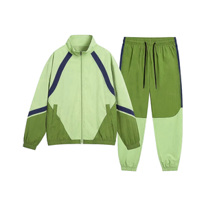 Men's Color Blocking Full-<b>Zip</b> <b>Hooded</b> Jacket Drawstring Joggers Breathable Fleece-Lined 100% Cotton Sporty Autumn Tracksuit Side - Product Image 3