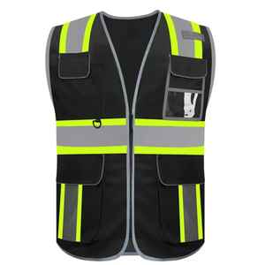 Customized Logo Multi Pockets <b>Men's</b> Reflective <b>Vest</b> Security <b>Black</b> Safety <b>Vest</b> Roadway Working Hi Vis <b>Vest</b> - Product Image 2