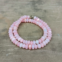 Collier ras du cou fait main en opale rose naturelle, perles rondelles lisses, opale bonbon, pour femme