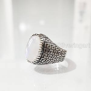 Vente en gros de bagues pour hommes, pierres de lune arc-en-ciel, feu bleu naturel, pierres précieuses, bijoux arabes orientaux, bagues en argent sterling 925 - Product Image 2