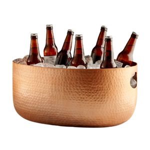 Baignoire à bière en acier cuivre antique foncé artisanale Baignoire à glace décorative en acier inoxydable pour la fête Bière en métal artisanale - Product Image 2