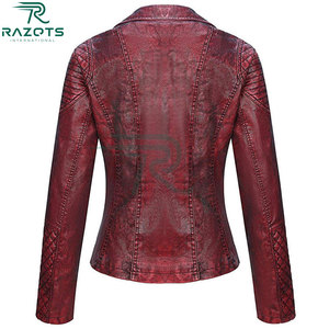 Veste d'hiver tendance pour femme, coupe slim, en cuir denim, imperméable, style motard, design court, coupe-vent, logo en cuir uni - Product Image 3