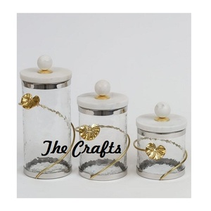 Leaf Design Metal And Glass Canister Sets For Kitchenware Storage Multipurpose Use Serving Snacks <b>Sweets</b> <b>Box</b> - Product Image 3