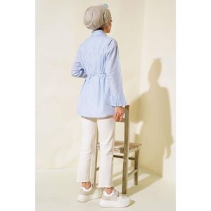 Waist <b>Tie</b> <b>Striped</b> Shirt Ice Blue - Product Image 3