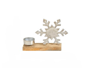 Custom Logo Snowflake Metal <b>Tea</b> <b>Light</b> Holder with Wood Base for Home Decor & Gifting for Christmas Season - Product Image 1