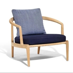 Chaise de loisirs en teck massif pour l'intérieur et l'extérieur, avec dossier en sangles tressées et assise rembourrée, pour la maison et le salon - Product Image 1