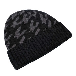 Bonnet en tricot unisexe, motif uni, 100% acrylique, noir et gris, décontracté, pour l'hiver, pour l'extérieur, pour adultes, circonférence de la tête 58-60 cm - Product Image 1