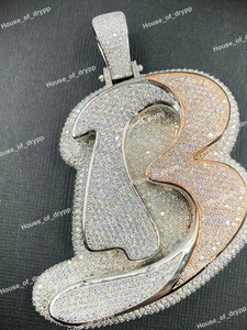 Colgante de letra inicial B con incrustaciones de moissanita, de dos tonos, de lujo, estilo Hip Hop, de acero inoxidable, joyería llamativa de lujo - Product Image 4