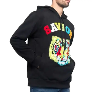 Haute qualité hommes Polyester polaire pull à capuche noir surdimensionné Fit brodé Logo 3D motif hiver saison vente en gros - Product Image 1