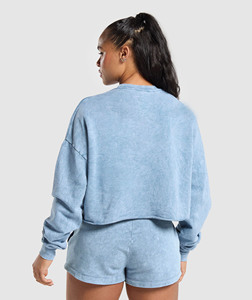 Jersey de cuello redondo sólido lavado de felpa francesa de algodón 100% para mujer Sudadera con logotipo personalizado 450GSM Cropped Boxy Drop Shoulder Hoodie - Product Image 2