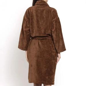 Peignoir pour femme en coton et fibre de bambou, thermique, col en V, fermeture à cordon, haute qualité, couleurs personnalisables, uni, longueur genou, devant - Product Image 4