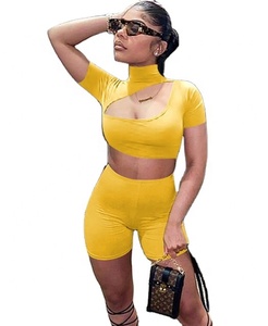 Custom Clothing Manufacturer Woman Tops Fashionable High Neck Crop Top New Design Two Piece Set Yoga Leggings Gym <b>Tights</b> - Product Image 1