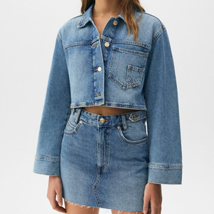 OEM ODM Ensemble denim de coton délavé foncé personnalisé Ensemble streetwear deux pièces pour femme pour l'automne et l'hiver Ensembles de jeans - Product Image 4