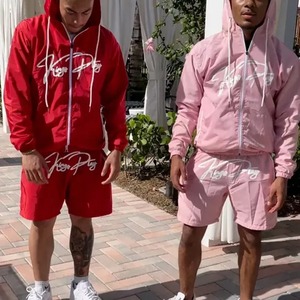 Fleeta Impex OEM Custom Men <b>Plus</b> <b>Size</b> Two-Piece Printed Short Streetwear Set 3M Reflective Windbreaker <b>Jacket</b> Tracksuit - Product Image 1