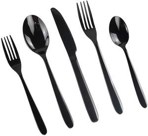 Nouveauté : Ensemble de couverts en acier inoxydable miroir S/5, fourchettes et cuillères, couleur noire, pour la cuisine, pour l'Inde - Product Image 2