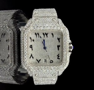 El mejor precio, venta al por mayor, accesorio de negocios, reloj de cuarzo helado con diamantes, inspirada en caja de aleación Hip Hop, banda de acabado antiguo para ropa de calle - Product Image 4