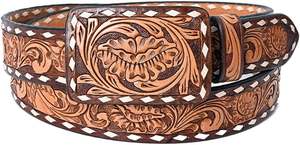 Ceinture occidentale en cuir pleine fleur usinée à la main Ceinture occidentale élégante en cuir véritable unisexe à boucle amovible - Product Image 2