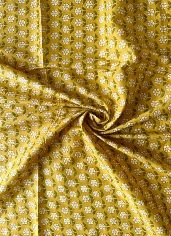 Kain jahit Quilting kain blok daun dicetak kain katun buatan India dengan panjang halaman coklat tua dan krem batik cetak