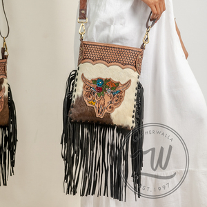 LW 2024 Vintage Bohemian Cow Hide Leather Women's Handmade <b>Sling</b> <b>Shoulder</b> Bag Single Strap for Autumn and Winter - Product Image 1