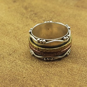 Anillo giratorio Plata Meditación Anillos de dos tonos Ansiedad Preocupación Fidget Spinner Band Venta al por mayor Joyería de plata esterlina Anillos giratorios - Product Image 4