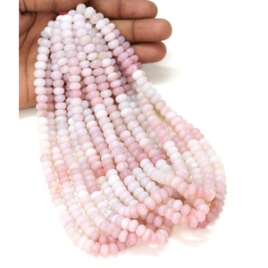 ลูกปัดโอปอลสีชมพูทรงรอนเดล: ร้อยเป็นสายยาว 15 นิ้ว, พลอยเรียบ, สำหรับทำเครื่องประดับ - Product Image 2